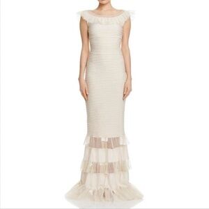NWT Tadashi Shoji Cream Maxi Dress Gown  Pin Tuck Jersey Size XXS Stretch